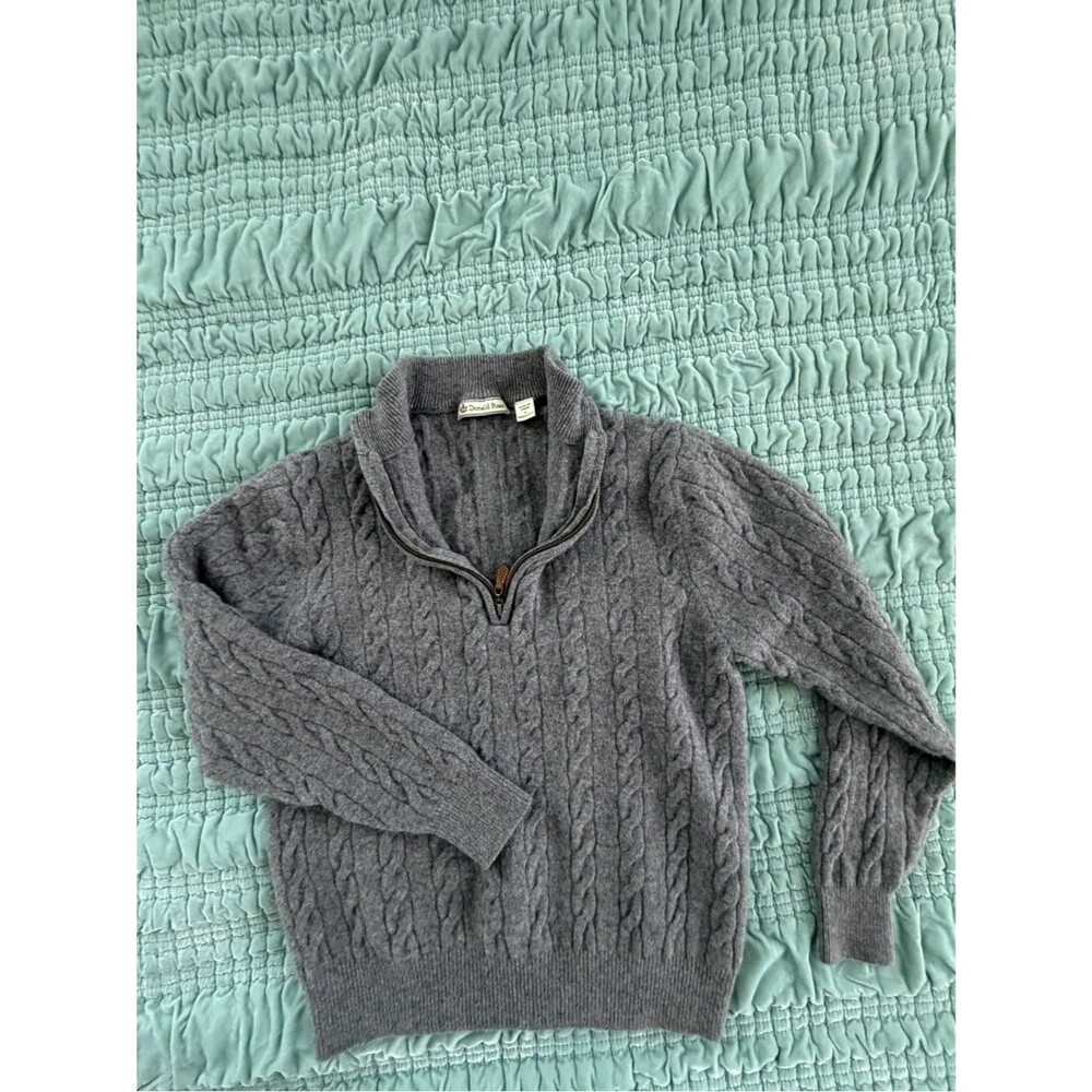 Donald Ross Men's Cable-Knit Half-Zip Sweater in Gray, 100% Lambs Wool-L